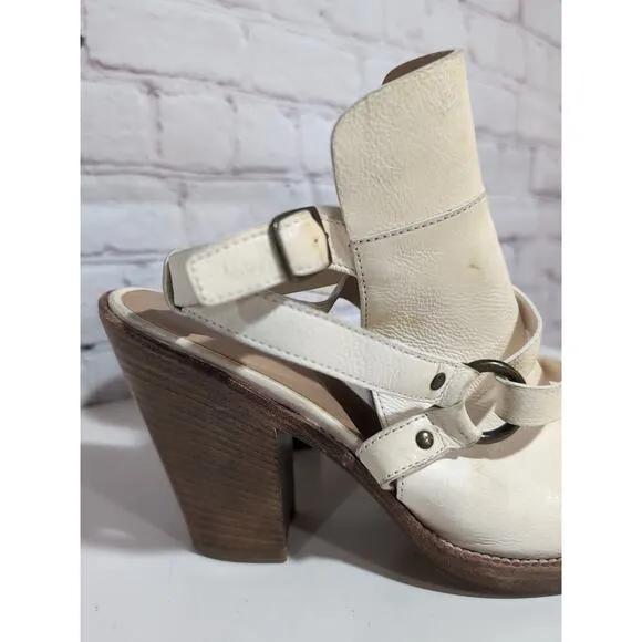 Lucchese Bootmaker Off White Leather Sandal Block Heels Size 7 Italy Mad…