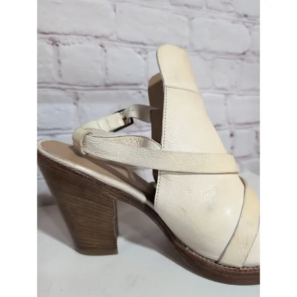 Lucchese Bootmaker Off White Leather Sandal Block Heels Size 7 Italy Mad…