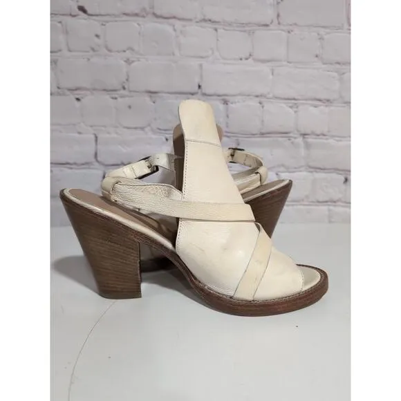 Lucchese Bootmaker Off White Leather Sandal Block Heels Size 7 Italy Mad…