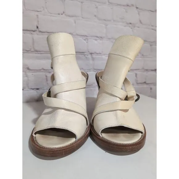 Lucchese Bootmaker Off White Leather Sandal Block Heels Size 7 Italy Mad…