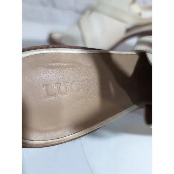 Lucchese Bootmaker Off White Leather Sandal Block Heels Size 7 Italy Mad…