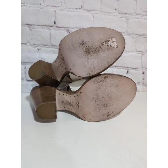 Lucchese Bootmaker Off White Leather Sandal Block Heels Size 7 Italy Mad…