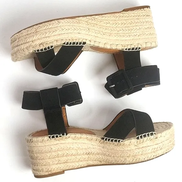 Lucky Brand Audrinah Black Suede Leather Ankle Strap Platform Espadrille…