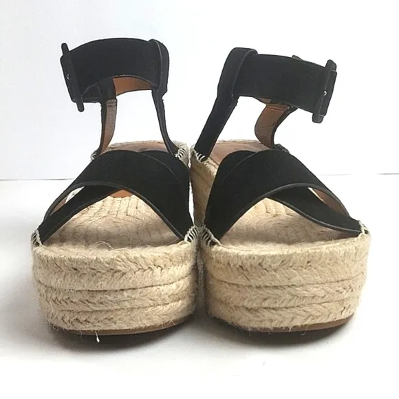 Lucky Brand Audrinah Black Suede Leather Ankle Strap Platform Espadrille…