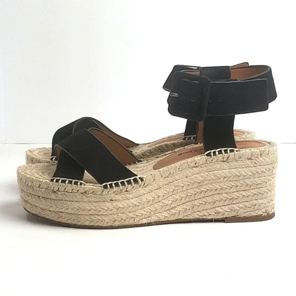 Lucky Brand Audrinah Black Suede Leather Ankle Strap Platform Espadrille…