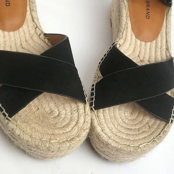 Lucky Brand Audrinah Black Suede Leather Ankle Strap Platform Espadrille…