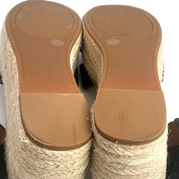 Lucky Brand Audrinah Black Suede Leather Ankle Strap Platform Espadrille…