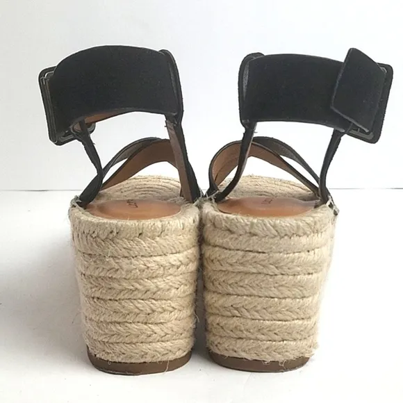 Lucky Brand Audrinah Black Suede Leather Ankle Strap Platform Espadrille…