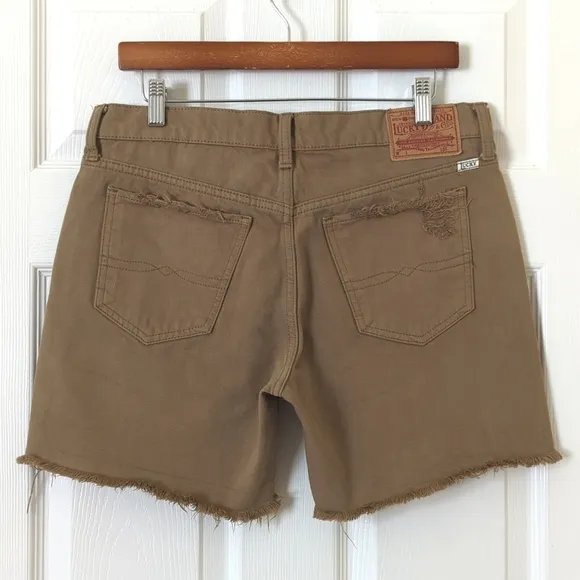 Lucky Brand Distressed Mid Rise Cut Off Button Fly Boyfriend Shorts Brown 4/27