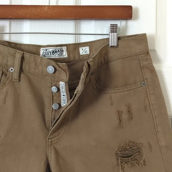 Lucky Brand Distressed Mid Rise Cut Off Button Fly Boyfriend Shorts Brown 4/27