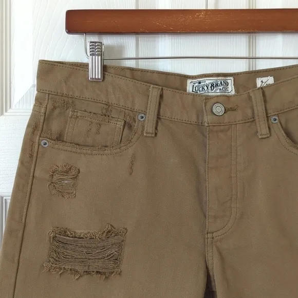 Lucky Brand Distressed Mid Rise Cut Off Button Fly Boyfriend Shorts Brown 4/27