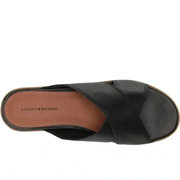 LUCKY BRANDVEBONY LEATHER PADDED INSOLE PLATFORM SANDALS