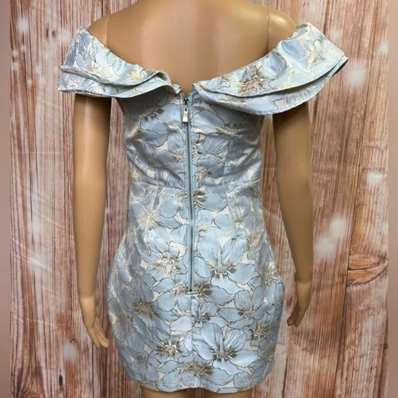 Lulu’s Well To Do Baby Blue Jacquard Floral Print Mini Dress Size Small