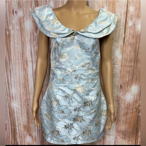 Lulu’s Well To Do Baby Blue Jacquard Floral Print Mini Dress Size Small
