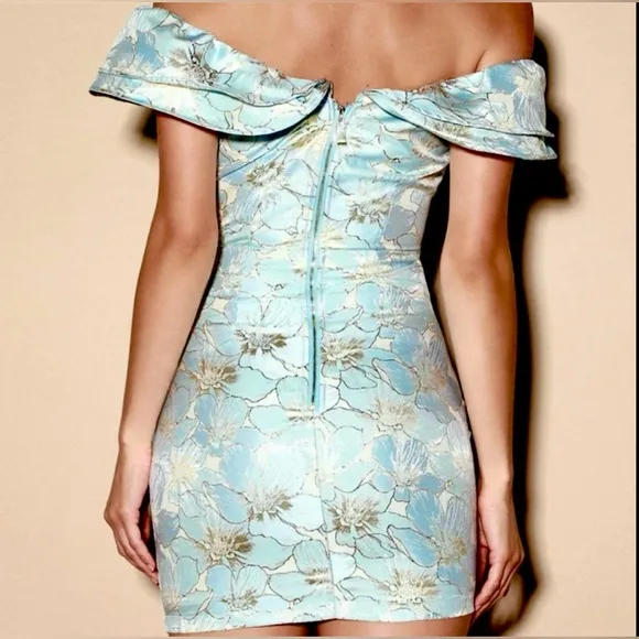 Lulu’s Well To Do Baby Blue Jacquard Floral Print Mini Dress Size Small
