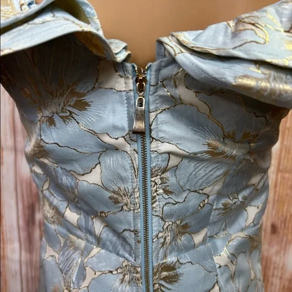 Lulu’s Well To Do Baby Blue Jacquard Floral Print Mini Dress Size Small