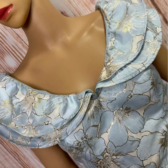 Lulu’s Well To Do Baby Blue Jacquard Floral Print Mini Dress Size Small