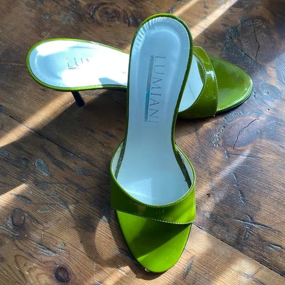 Lumiani Green Patent Leather Slide Sandals 7