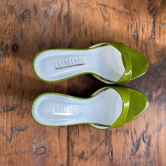 Lumiani Green Patent Leather Slide Sandals 7