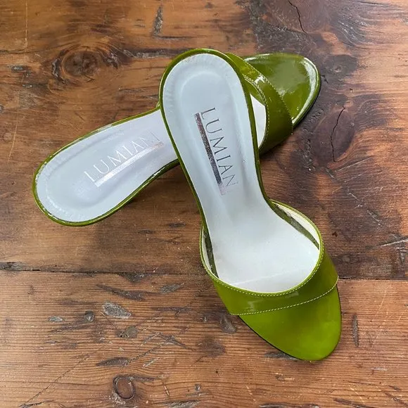 Lumiani Green Patent Leather Slide Sandals 7
