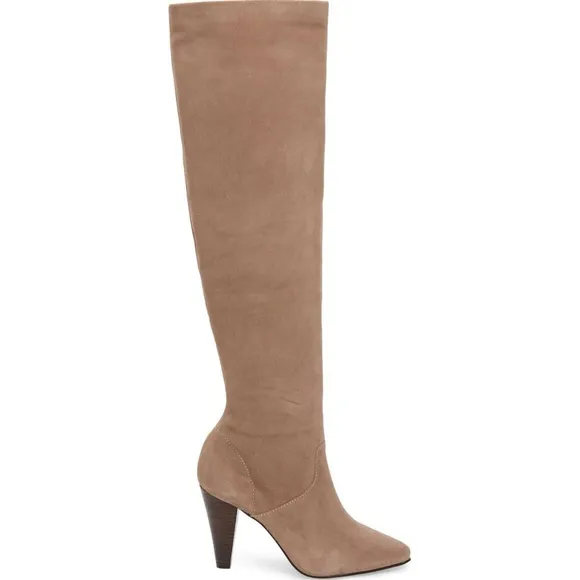 Lust For Life California Taupe Leather Stiletto Heel Almond Toe Over Knee Boots