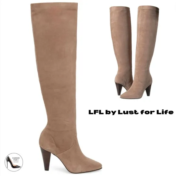 Lust For Life California Taupe Leather Stiletto Heel Almond Toe Over Knee Boots