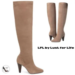 Lust For Life California Taupe Leather Stiletto Heel Almond Toe Over Knee Boots