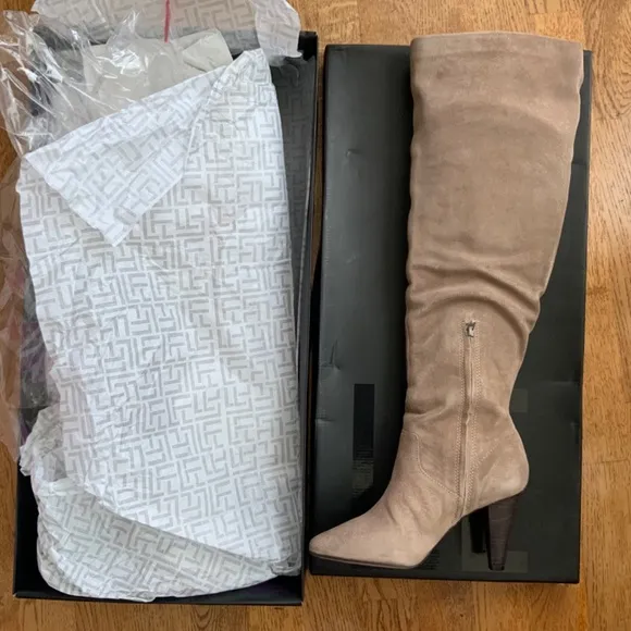 Lust For Life California Taupe Leather Stiletto Heel Almond Toe Over Knee Boots