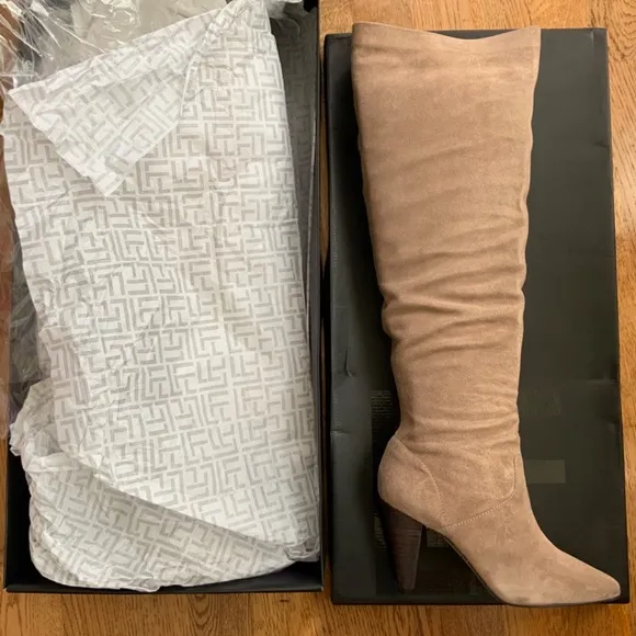 Lust For Life California Taupe Leather Stiletto Heel Almond Toe Over Knee Boots