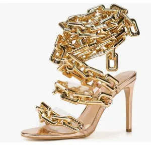 Luxury Women's Ankle Link Gold Heels