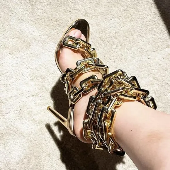 Luxury Women's Ankle Link Gold Heels