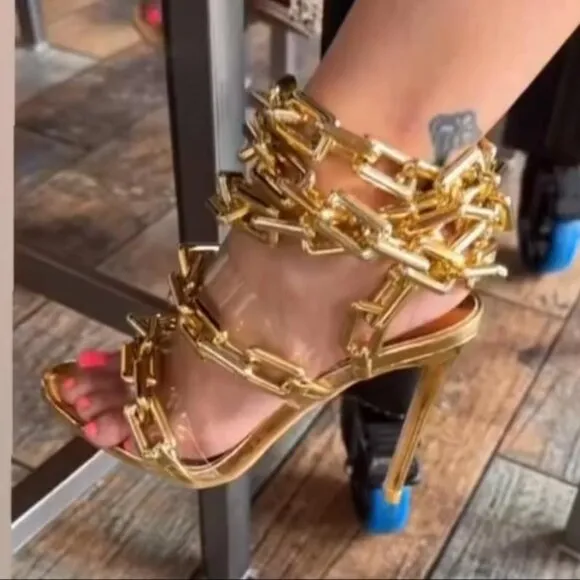 Luxury Women's Ankle Link Gold Heels