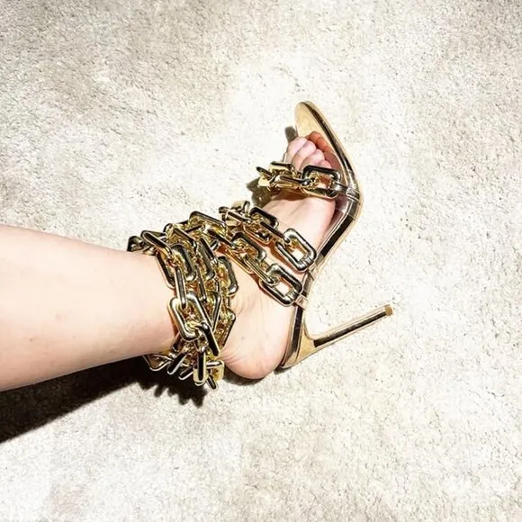 Luxury Women's Ankle Link Gold Heels