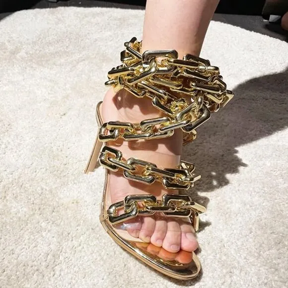 Luxury Women's Ankle Link Gold Heels