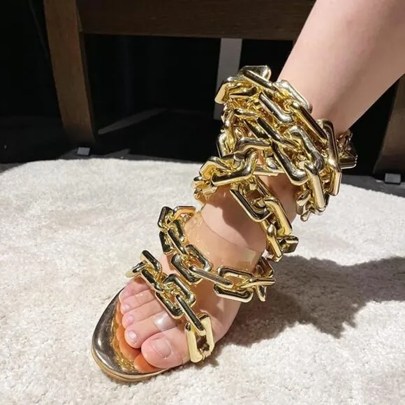 Luxury Women's Ankle Link Gold Heels