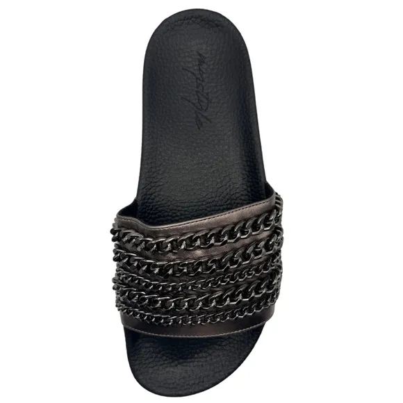Lynk up Mens Pewter Cuban link Chain SLIDE SANDALS