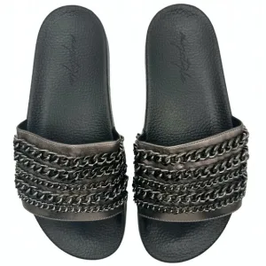 Lynk up Mens Pewter Cuban link Chain SLIDE SANDALS