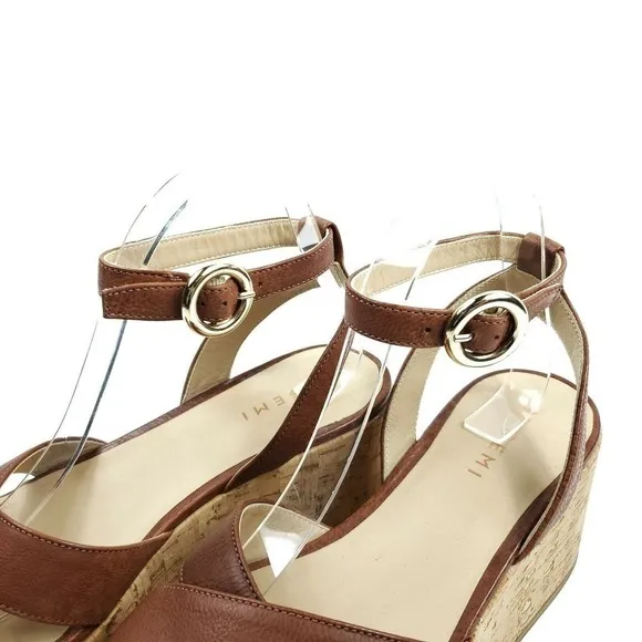 M. Gemi Sandals EUR 39 Chestnut Brown Leather Platform Cork The Linee Wedges