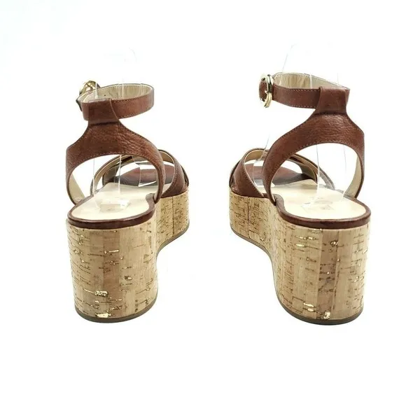 M. Gemi Sandals EUR 39 Chestnut Brown Leather Platform Cork The Linee Wedges