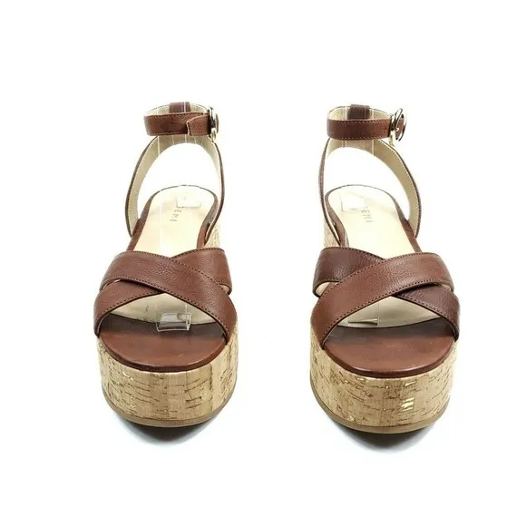 M. Gemi Sandals EUR 39 Chestnut Brown Leather Platform Cork The Linee Wedges