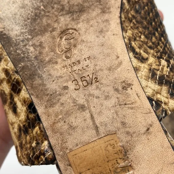 M. Gemi Snakeskin Print Slip On Open Toe Sandals Made In Italy Size 36 1…