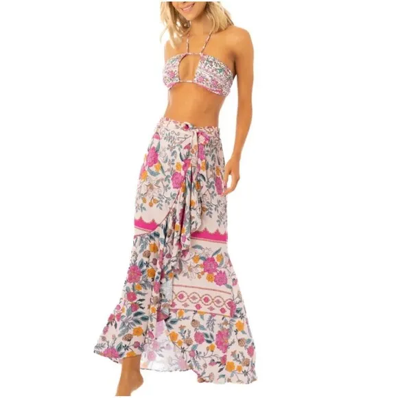MAAJI Chloe Long Faux Wrap Floral Skirt Sz Lg New