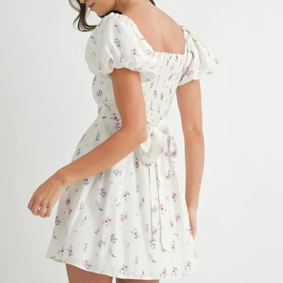 MABLE Floral Print Puff Sleeve Mini Dress