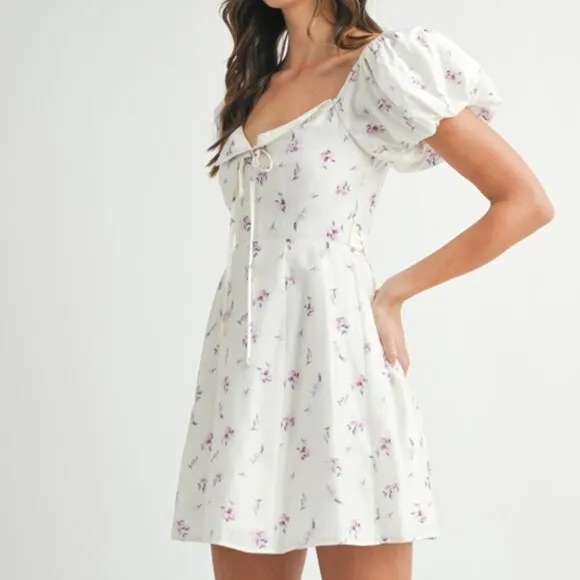 MABLE Floral Print Puff Sleeve Mini Dress
