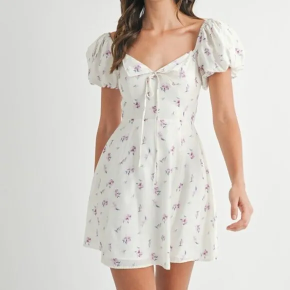 MABLE Floral Print Puff Sleeve Mini Dress