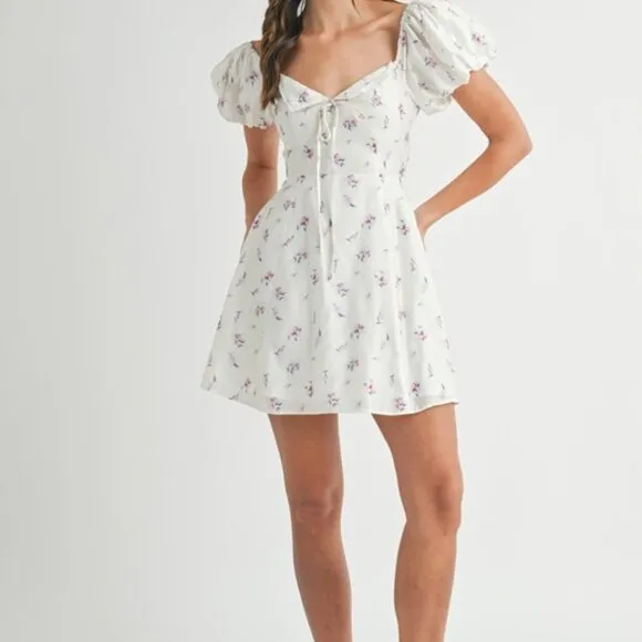 MABLE Floral Print Puff Sleeve Mini Dress