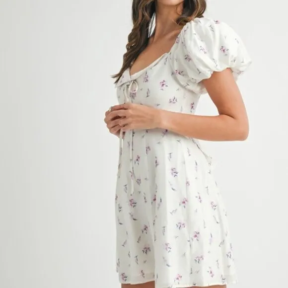 MABLE Floral Print Puff Sleeve Mini Dress
