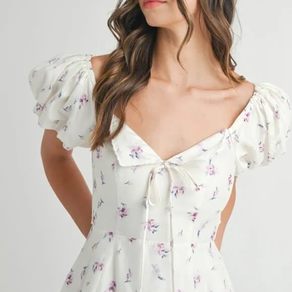 MABLE Floral Print Puff Sleeve Mini Dress