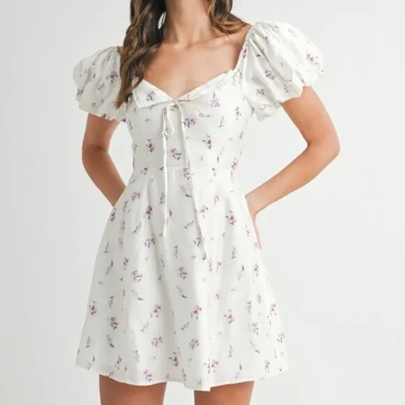 MABLE Floral Print Puff Sleeve Mini Dress