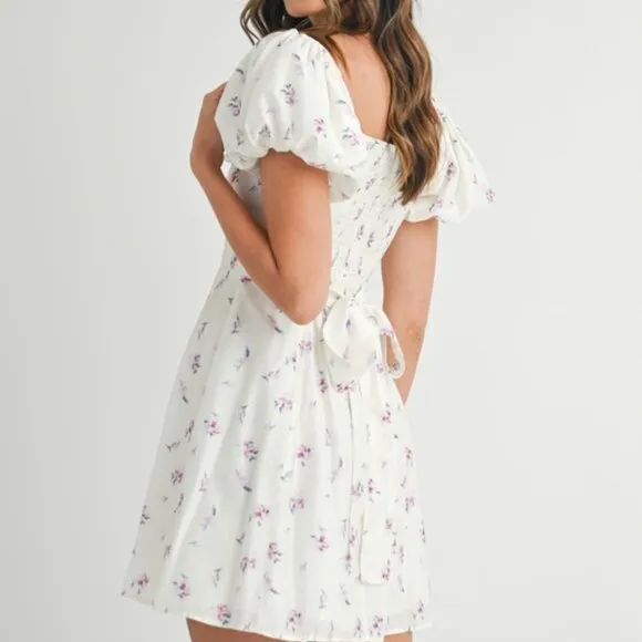 MABLE Floral Print Puff Sleeve Mini Dress